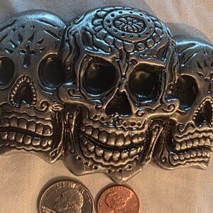 Vintage Metal Belt Buckle, 3 Skull Heads, Gothic, Hot Buckles, Heavy Duty